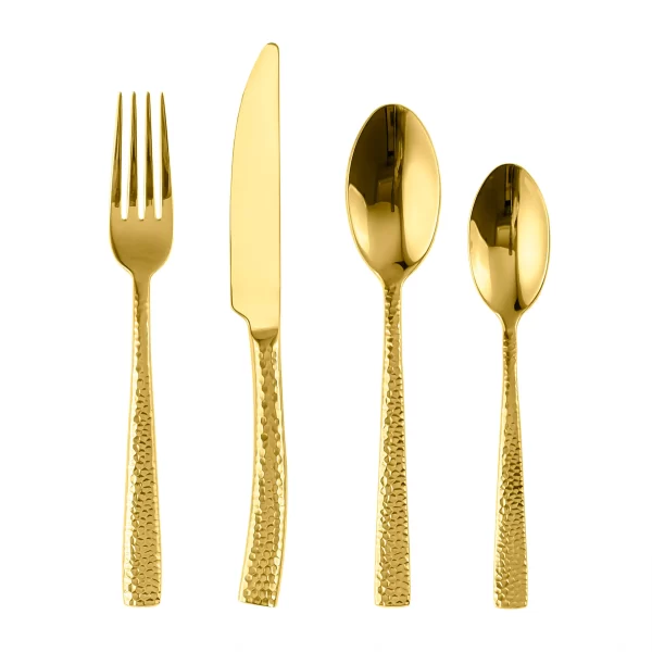Best Seller Wholesale Gold Silverware, Hammered Flatware Set-2