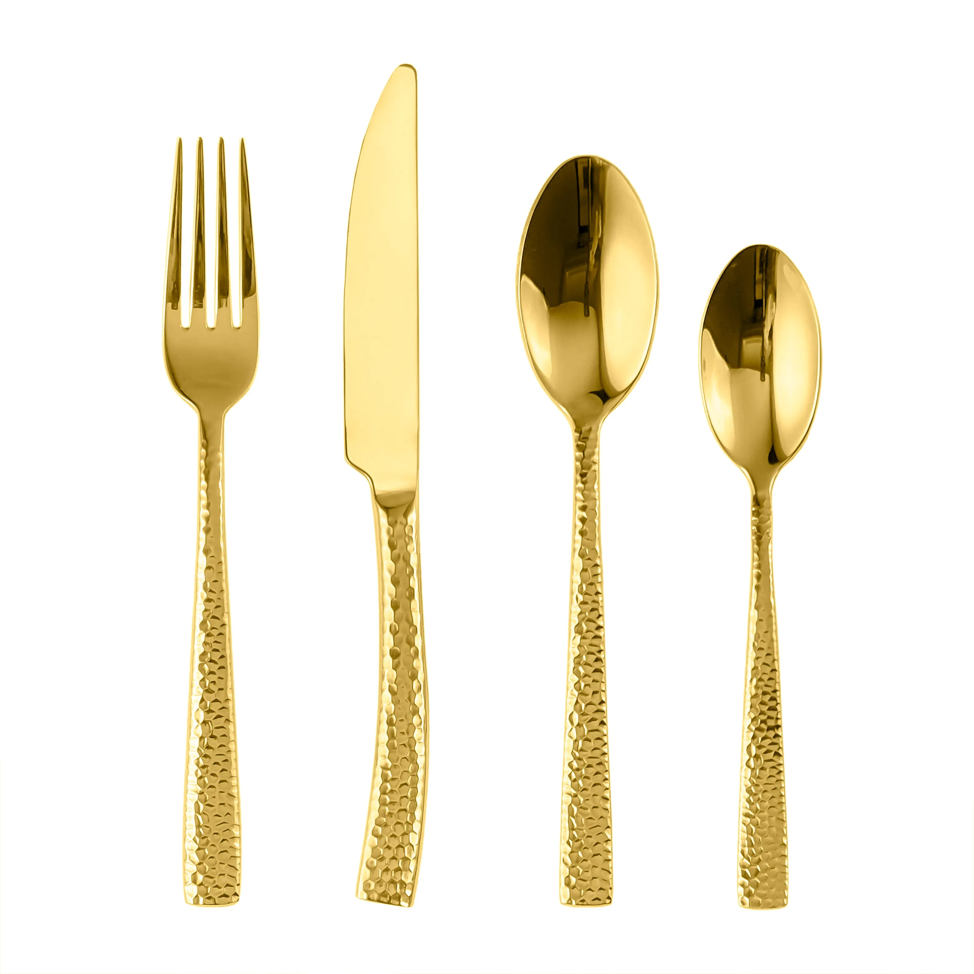 Best Seller Wholesale Gold Silverware, Hammered Flatware Set-2