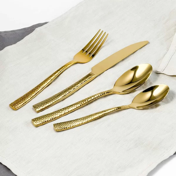 Best Seller Wholesale Gold Silverware, Hammered Flatware Set-1