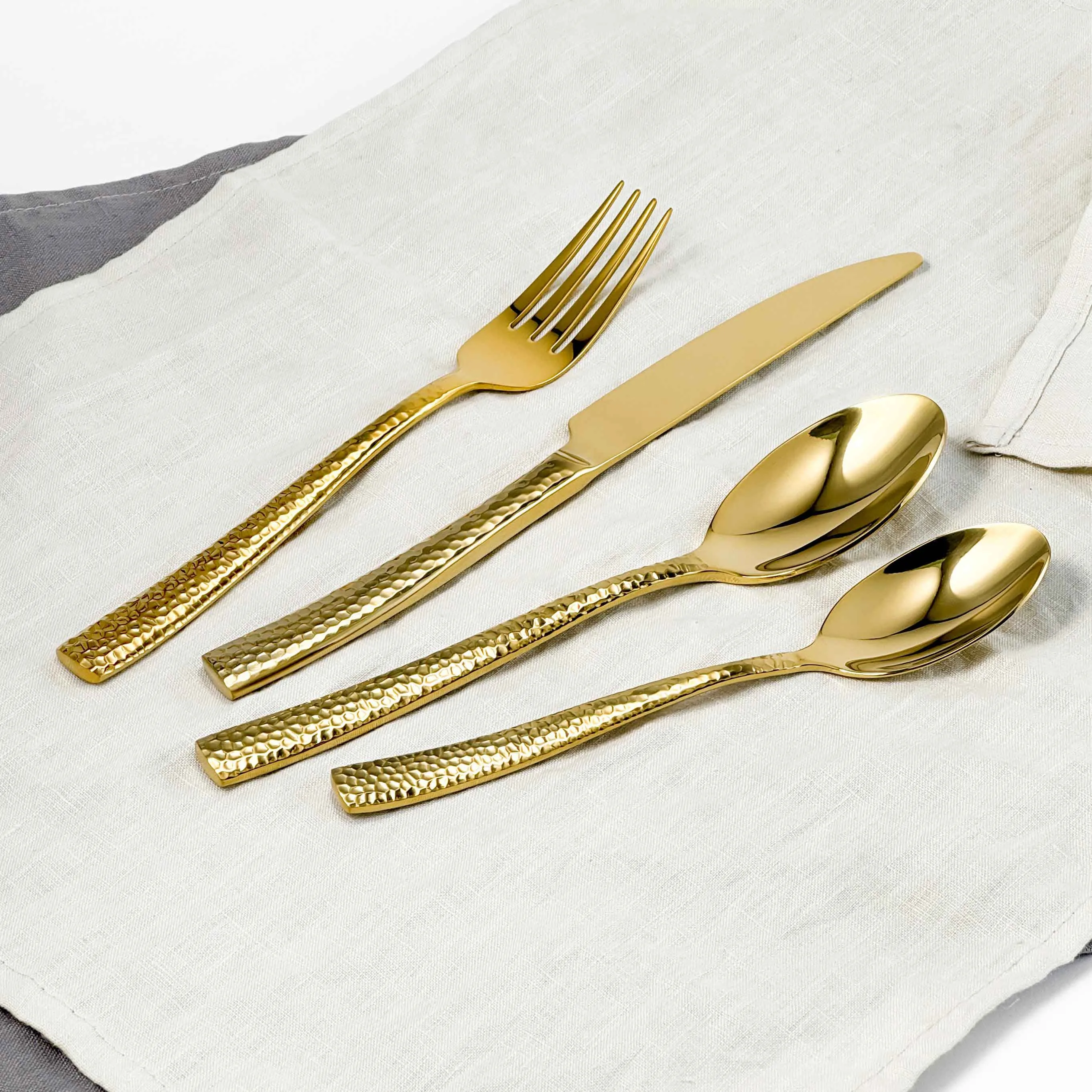 Best Seller Wholesale Gold Silverware, Hammered Flatware Set-1