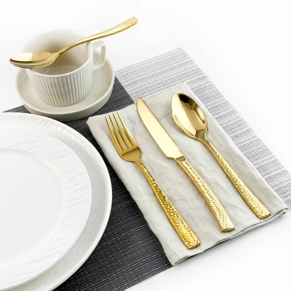 Best Seller Wholesale Gold Silverware, Hammered Flatware Set-3