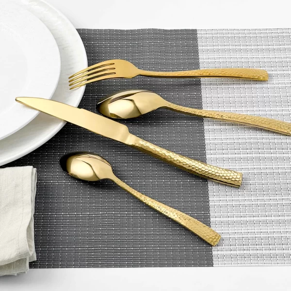 Best Seller Wholesale Gold Silverware, Hammered Flatware Set-5