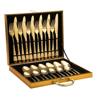 24/36pcs Luxury Bulk Gold Flatware Sets with Wooden Gift Box-2