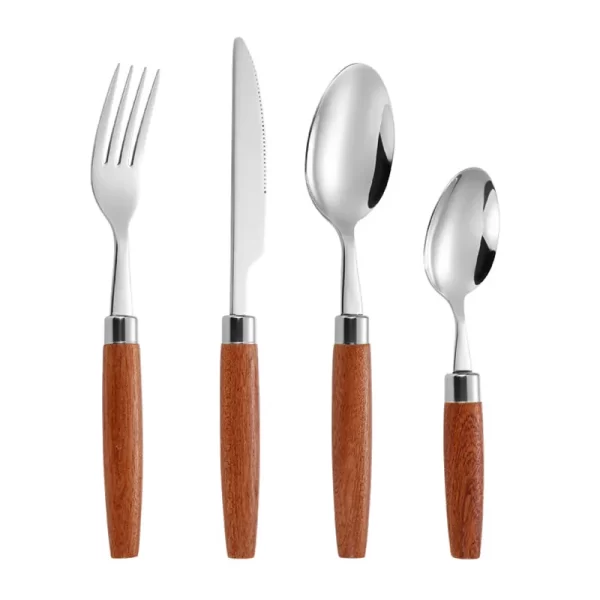 4pcs Bulk Restaurant Flatware Set With Natural Wooden Handle-1