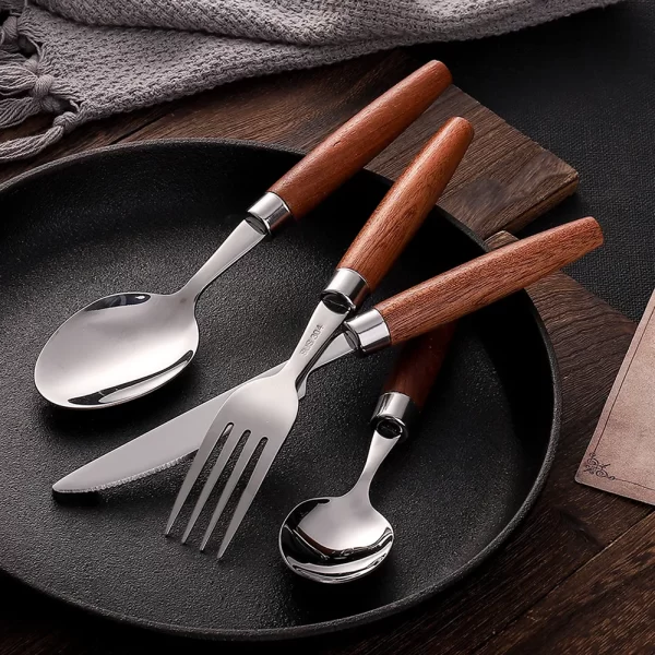 4pcs Bulk Restaurant Flatware Set With Natural Wooden Handle-4