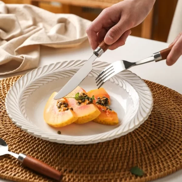 4pcs Bulk Restaurant Flatware Set With Natural Wooden Handle-5