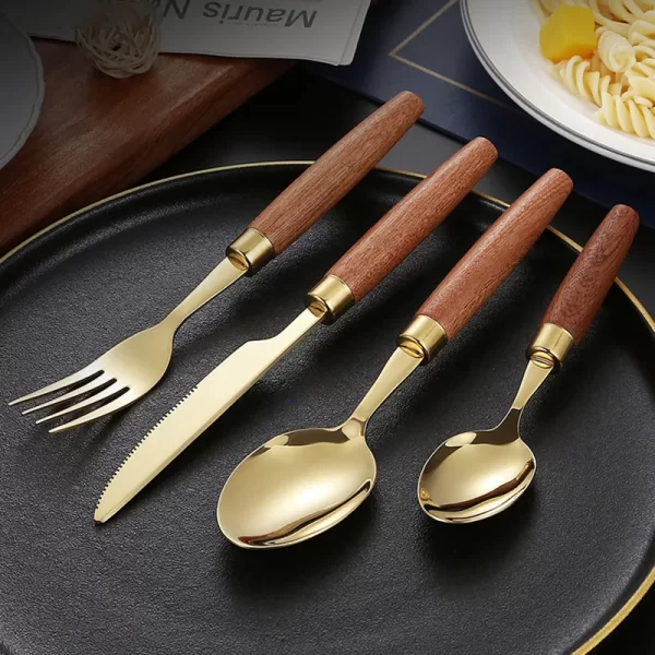 4pcs Bulk Restaurant Flatware Set With Natural Wooden Handle-6
