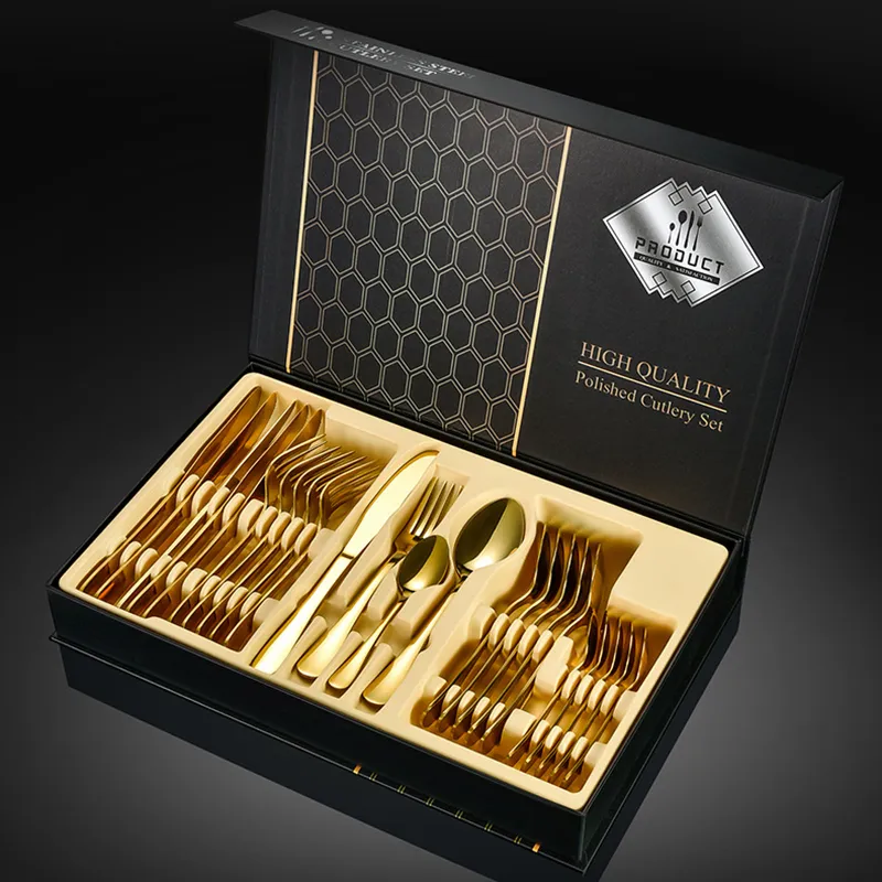 Amazon Hot Selling 24pcs Bulk Metal Flatware With Gift Box-2