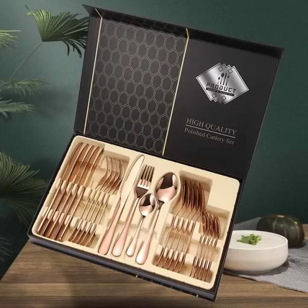 Amazon Hot Selling 24pcs Bulk Metal Flatware With Gift Box-3