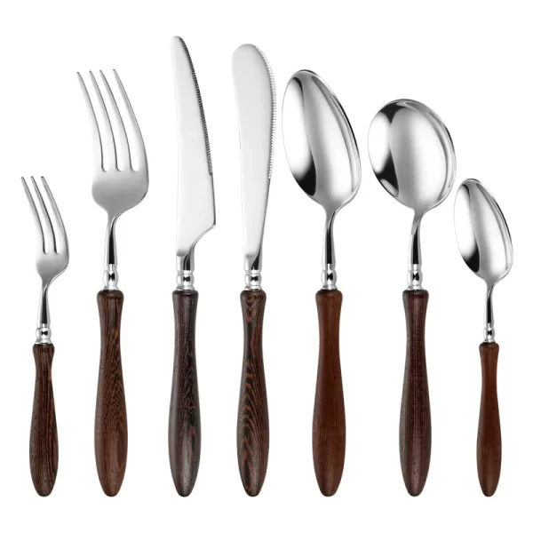 Bulk Stainless Steel Cutlery, Wooden Handle Flatware Sets-2