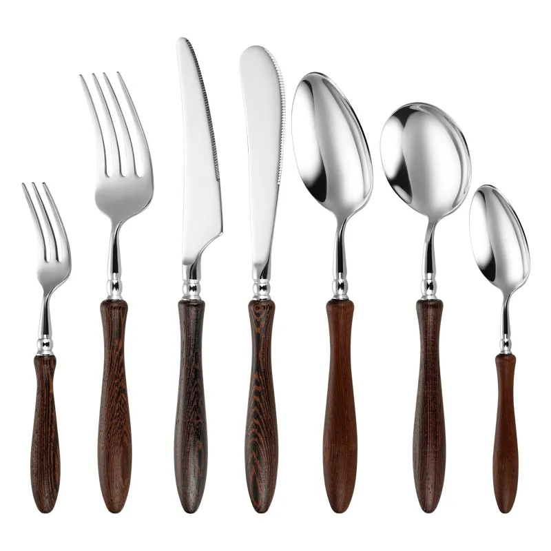 Bulk Stainless Steel Cutlery, Wooden Handle Flatware Sets-2