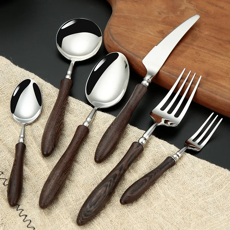 Bulk Stainless Steel Cutlery, Wooden Handle Flatware Sets-1