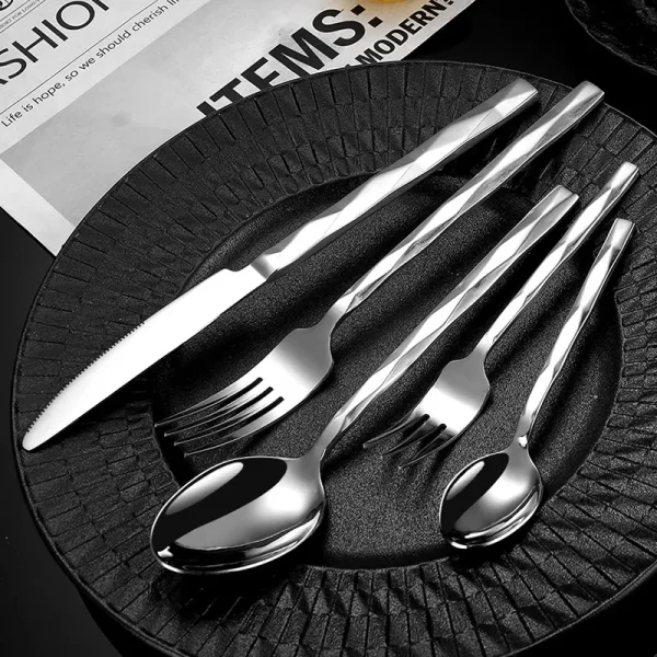 Wholesale Silverware for Restaurants, Forged Diamond Texture-4