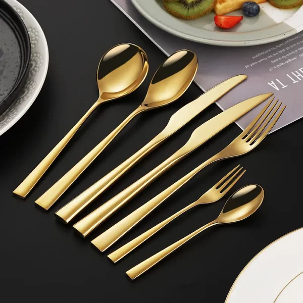 304 Gold Flatware Bulk, Steak Knife Soup Spoon Set Wholesale-1
