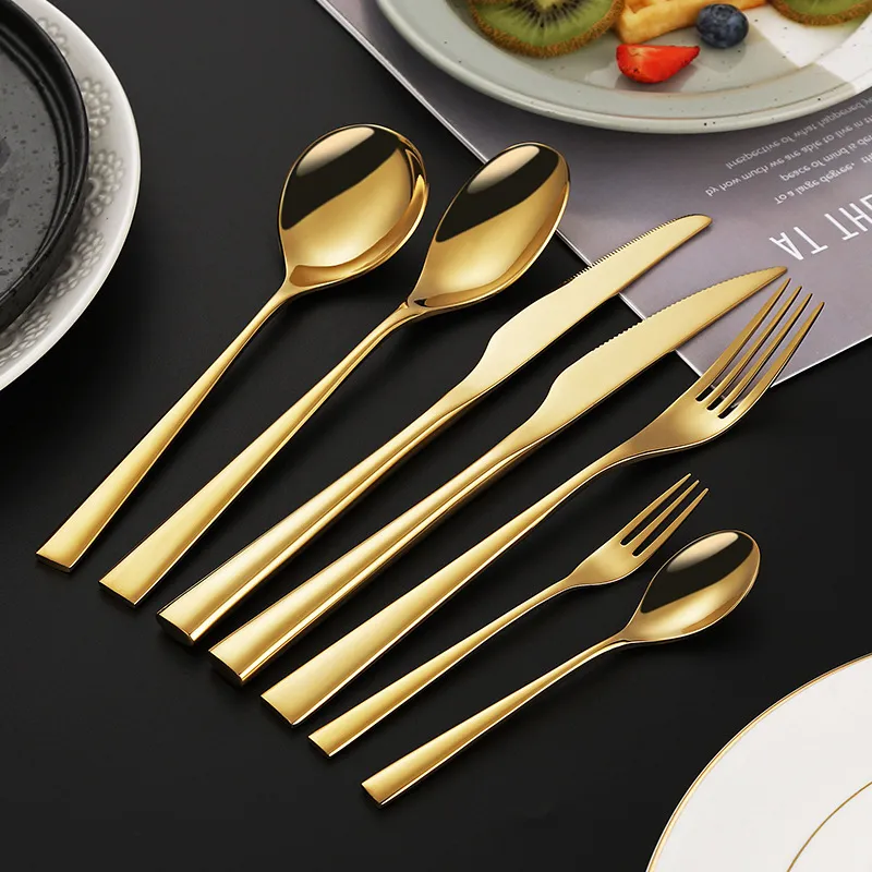 304 Gold Flatware Bulk, Steak Knife Soup Spoon Set Wholesale-1