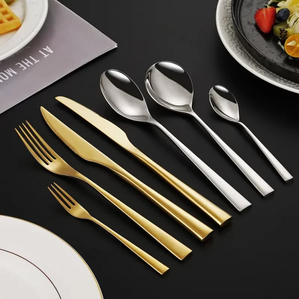304 Gold Flatware Bulk, Steak Knife Soup Spoon Set Wholesale-3