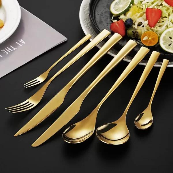 304 Gold Flatware Bulk, Steak Knife Soup Spoon Set Wholesale-5
