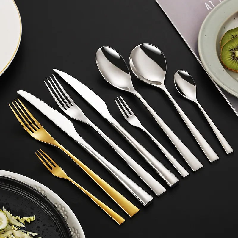 Gold 304 bulk cutlery for sale, steak knife soup spoon-6