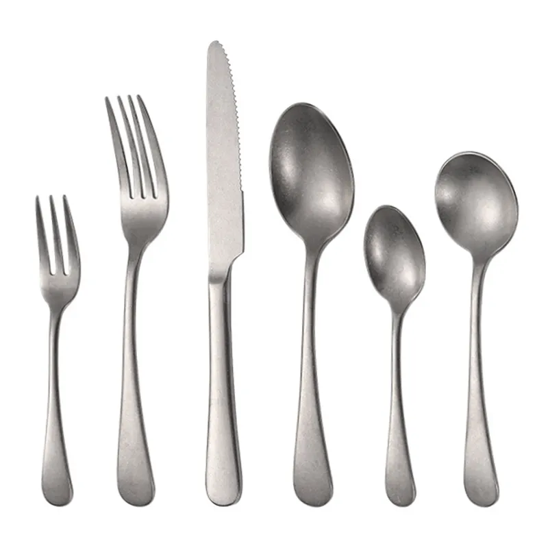 Vintage Bulk Flatware For Wedding, Stone Washed Cutlery Sets-2