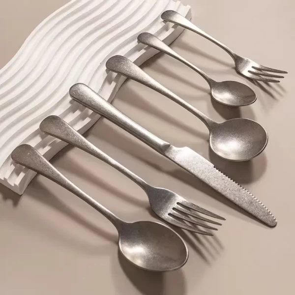 Vintage Bulk Flatware For Wedding, Stone Washed Cutlery Sets-3
