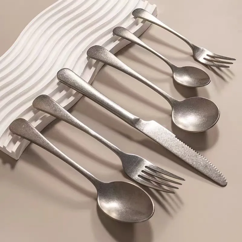 Vintage Bulk Flatware For Wedding, Stone Washed Cutlery Sets-3