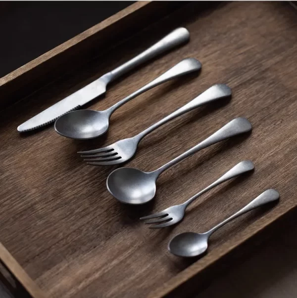 Vintage Bulk Flatware For Wedding, Stone Washed Cutlery Sets-4