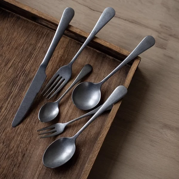 Vintage Bulk Flatware For Wedding, Stone Washed Cutlery Sets-6