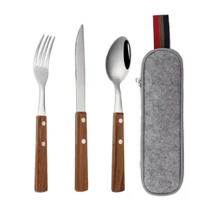 Wood Handle Flatware Bulk, Travel Cutlery Set with Case